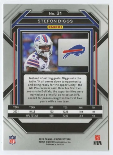 Vista 2 de 2022 Panini Prizm Football #31 Stefon Diggs Buffalo Bills Official NFL Trading Card (Stock Photo shown, card is in Near Mint to Mint Condition)