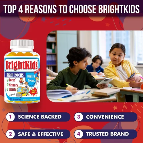 Vista 7 de BrightKids Gomitas Focus para niños y adolescentes – Gomitas cerebrales para memoria y concentración, vitaminas cerebrales Omega 3 DHA para niños