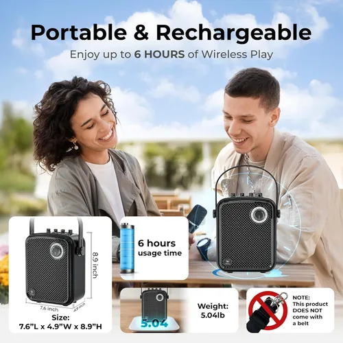 Vista 7 de Amplificador de voz de 70 W con 2 micrófonos de mano inalámbricos y Bluetooth 5.3 Portable PA System & Karaoke Mic Speaker Set with