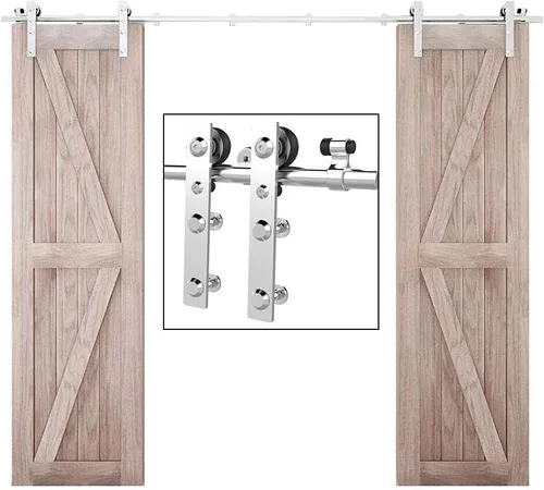 Vista 9 de TSMST Kit de herrajes para puerta corrediza de granero de 4 pies, riel de puerta de granero resistente de acero inoxidable para una sola puerta