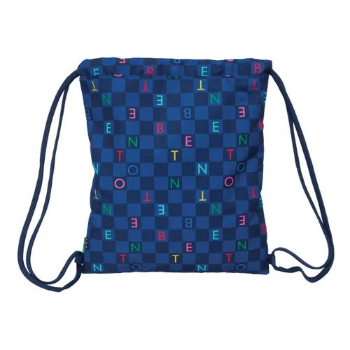 Vista 3 de Bolsa Mochila con Cuerdas Benetton Damero Azul marino 35 x 40 x 1 cm