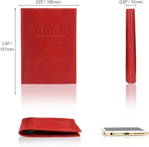 Vista 2 de Otto Angelino - Cartera de piel para pasaporte con bloqueo RFID unisex rojo talla única