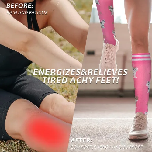 Vista 4 de fenglaoda Calcetines de compresión para mujeres y hombres, 6 pares, hasta la rodilla, mejor apoyo para correr, viajar, vuelo, enfermera