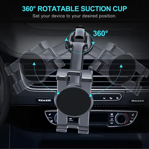 Vista 6 de Vadaxx Soporte para tablet de automóvil y parabrisas, soporte giratorio de 360° para iPad Pro 12.9/11/10.5/Air/Mini 6/5/4, Galaxy Tab, iPhone 16/15