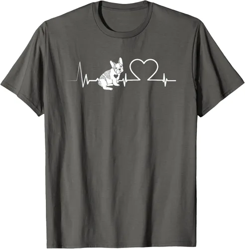 Vista 45 de Heartbeat Bulldog francés Camiseta de propietario de perros Frenchie, Negro