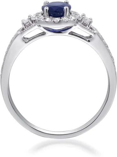 Vista 3 de Gin & Grace Anillo de zafiro azul genuino de oro blanco de 14 quilates con diamantes para mujer. Joyas hechas a mano de zafiro con forma de óvalo