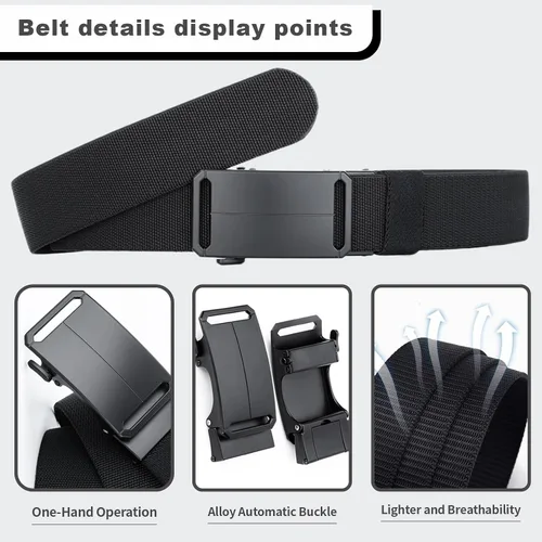 Vista 2 de 1.5" Tactical Ratchet Belt for Men, Adjustable Nylon Stretch Strap, Trim to Fit 27"-52" Waist (124cm/150cm)