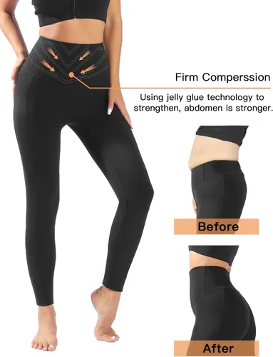 Vista 2 de Leggings con bolsillos para mujer, control de abdomen, cintura alta, compresión sin costuras frontales, pantalones de yoga moldeadores de cuerpo