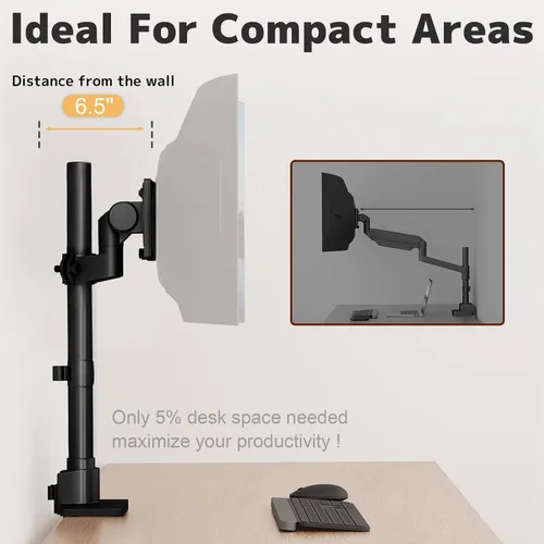 Vista 4 de Bracito para monitor ultra ancho resistente de 24-57'' - Montura de aluminio para monitor individual, soporta hasta 59.4 libras, soporte de Negro