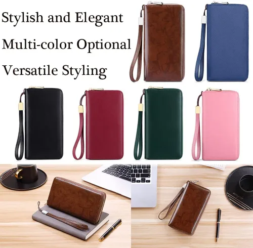 Vista 6 de DKKD Cartera unisex antifraude de tarjetas de crédito con múltiples compartimentos, cartera para mujer, con bloqueo Rfid, de piel auténtica, 24