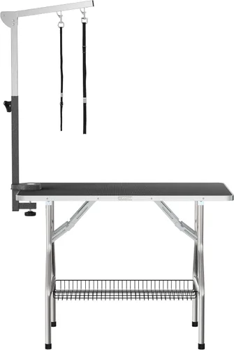 Vista 3 de Flying Pig - Mesa plegable de 32 pulgadas con marco de acero inoxidable resistente para perros y mascotas (32 x 21 pulgadas, negro)