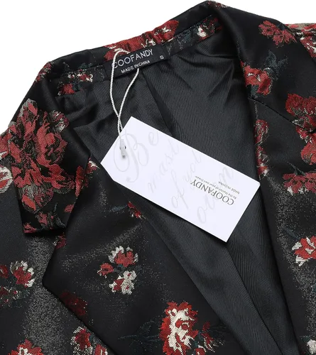 Vista 4 de COOFANDY Mens Floral Tuxedo Jackets One Button Stylish Dinner Wedding Party Dress Suit Blazers Jacket