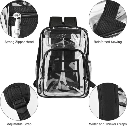 Vista 4 de ANSUN Mochila transparente, mochila transparente de PVC resistente grande, Negro -, Transparente