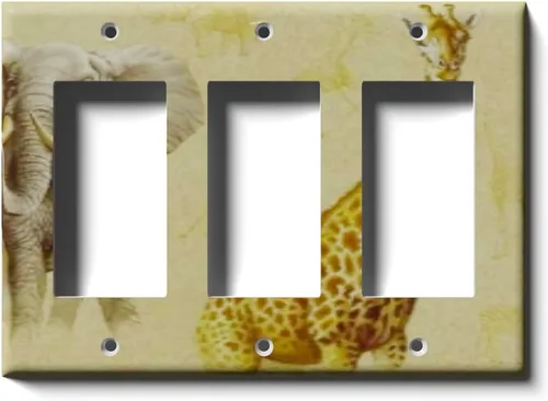 Vista 7 de Placa decorativa de salida - Jirafa y elefante en faros - Receptáculo doble dúplex