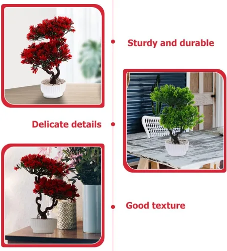 Vista 9 de Happyyami 2 piezas de árbol bonsái artificial en maceta, pino japonés sintético, plantas falsas en maceta para el hogar, oficina, escaparate