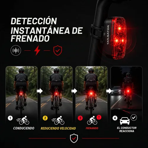 Vista 3 de Rechargeable Smart Bike Tail Light Water Resistant, 300 Lumen Brake Light
