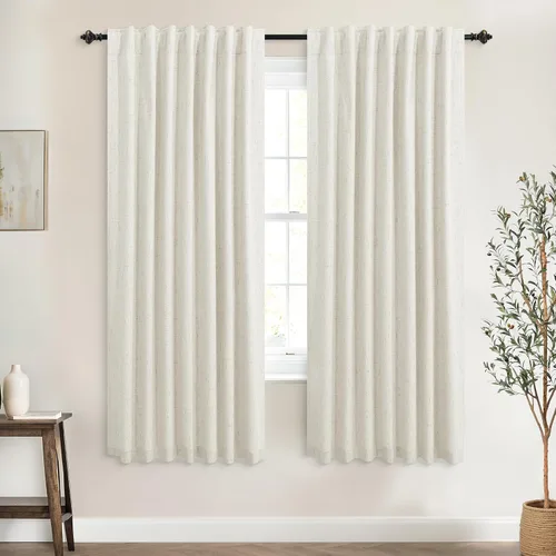 Vista 28 de KOUFALL - Cortinas de medio estilo francés de lino para ventana, juego de 2 cortinas cortas de 40 pulgadas de longitud, para privacidad, cortinas