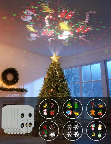 Vista 6 de DG-Direct Decoración iluminada para árbol de Navidad con 6 patrones de Purpurina dorada 6