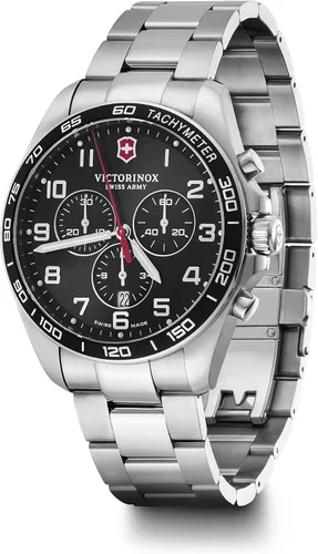 Vista 2 de Victorinox Fieldforce Classic Chrono Reloj con esfera negra y pulsera plateada de acero inoxidable Plateado Cronógrafo