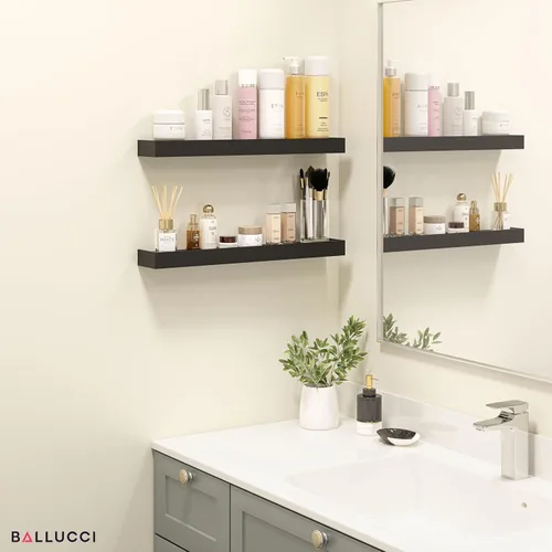 Vista 6 de Ballucci Estantes flotantes modernos de 24 pulgadas, juego de 2 repisas de madera para montaje en pared de guardería, sala de estar, baño, cocina