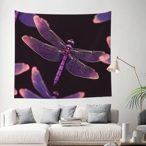 Vista 6 de RLDOBOFE Tapestry Wall Tapestry for Living Room purple dragonfly Wall Hanging Soft Tapestries Wall Decoration for Bedroom Fashion Decor Tapestries