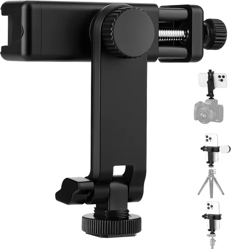Vista 7 de Adaptador de montaje de trípode para teléfono celular, soporte universal para teléfono, abrazadera ajustable, soporte giratorio de 360 grados, clip