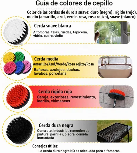Vista 2 de Juego de accesorios de cepillo de taladro, paquete de 7 cepillos de limpieza eléctrica de 1/4 pulgadas + varilla larga extendida, accesorio de Negro