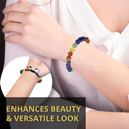 Vista 221 de Adjustable Crystal Bracelet – Gemstone Bead Bracelet with Adjustable Macrame String – Chic Gemstone Bracelet for Men and Women – 8mm Round Healing