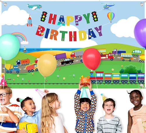 Vista 6 de Tatuo Transporte, decoración de fiesta de cumpleaños, telón de fondo de tráfico, fotografía, transporte, pancarta de feliz cumpleaños, decoración