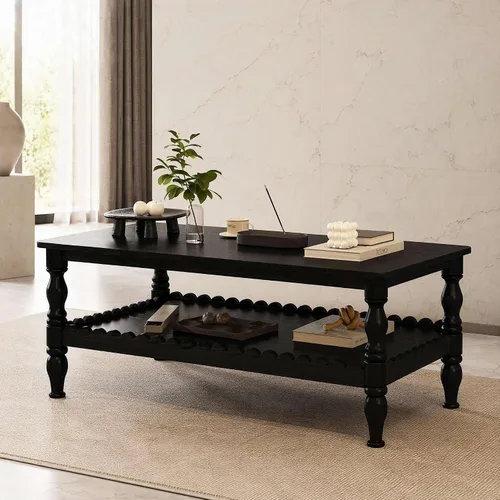 Vista 17 de Mesa auxiliar de madera, 39.37 pulgadas, cuadrada de mediados de siglo, mesa central de madera moderna de madera de fibropanel de densidad media