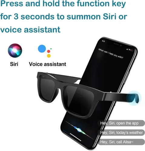 Vista 5 de Lentes de audio inteligentes, lentes de sol polarizados con Bluetooth, micrófono y altavoz integrados, asistente de voz, Bluetooth 5.0, gafas de sol