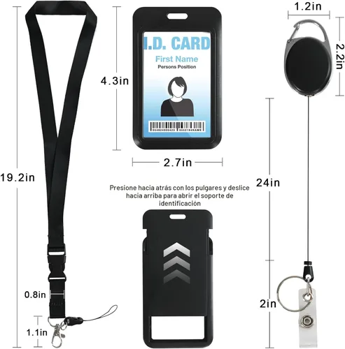 Vista 2 de Soporte retráctil para tarjetas de identificación con cordón separable, carrete de credencial resistente, llavero desmontable, soporte para tarjetas