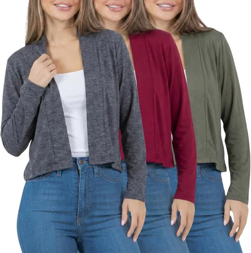 Vista 12 de Azules Cárdigan corto para mujer, suéter ligero de manga larga, cárdigan corto con frente abierto para vestidos