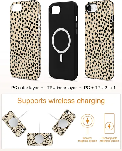 Vista 490 de Jusy Funda compatible con MagSafe con estampado de caparazón de tortuga marrón para iPhone 7/8/SE, cubierta protectora de TPU suave magnética
