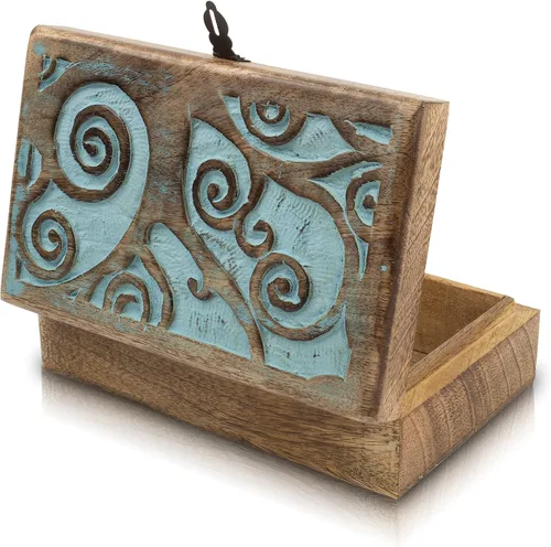 Vista 3 de Gran regalo de cumpleaños hecho a mano decorativo joyero de madera con tallado del árbol de la vida, cerradura y llave, organizador de joyas, caja