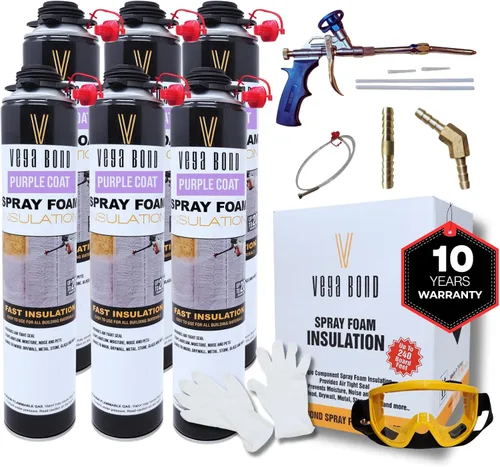 Vista 20 de Purplecoat Sistema de espuma de celda cerrada (1 paquete + limpiador) Self Expanding Insulation, R-5.66 Thermal Value, 29 Oz Cans, 20 Board Feet