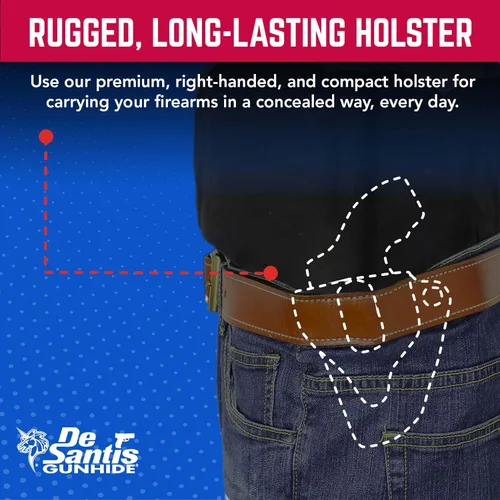 Vista 4 de DeSantis Funda de cuero OWB Mini Scabbard para pistolas y revólveres, funda de transporte abierta para hombres y mujeres, de extracción rápida