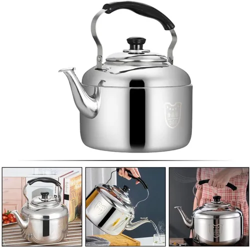 Vista 7 de Luxshiny Hervidor de té de gran capacidad, tetera silbante, cómoda manija aislada, hervidor de agua de acero inoxidable de grado alimenticio