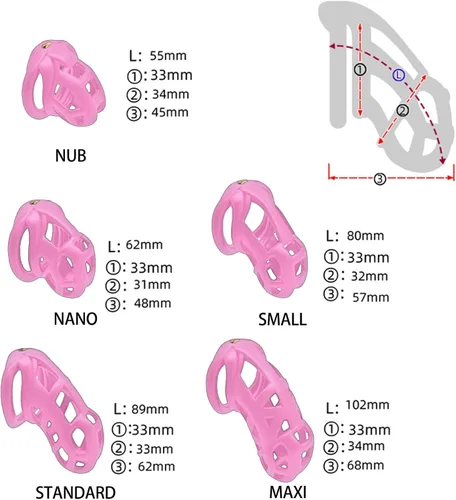 Vista 2 de Nueva jaula de castidad 3.0 dispositivo de castidad masculina con 4 anillos de resina, jaula de castidad rosa, jaula de castidad ligera para hombre