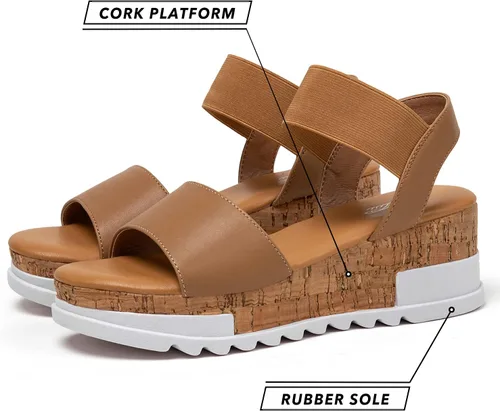 Vista 4 de katliu Sandalias de plataforma de cuña para mujer, sandalias de plataforma de corcho con correa elástica
