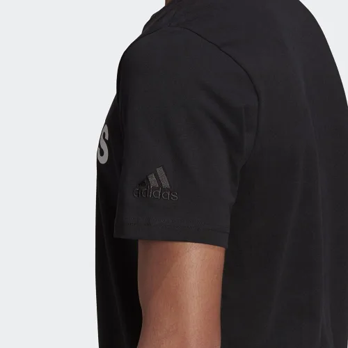 Vista 7 de adidas Camiseta con logotipo lineal bordado Essentials para hombre, Negro