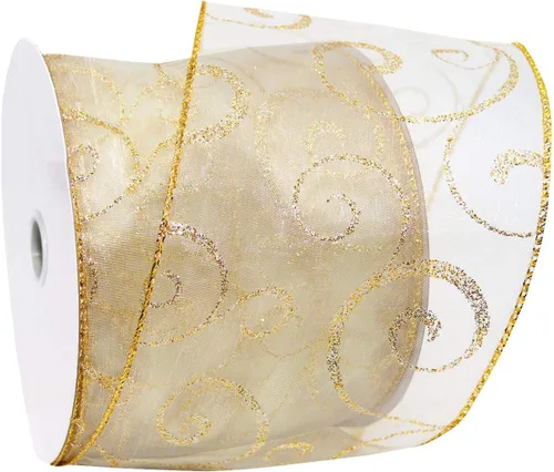 Vista 20 de Morex Ribbon Cintas transparentes con purpurina con espiral, cinta navideña para manualidades y decoraciones de Navidad, envoltura de regalos, 1.5