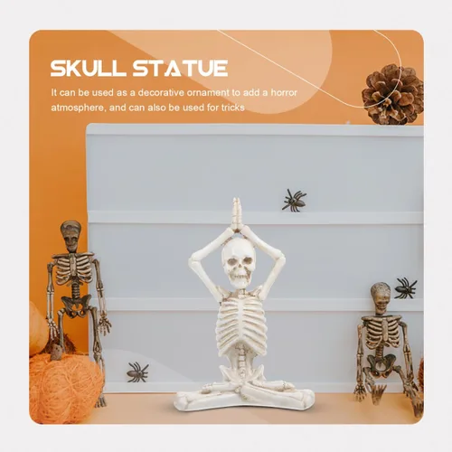Vista 3 de LIFKOME Juego de aldea de Halloween, figura de esqueleto de yoga, estatua de esqueleto de yoga, meditación de Halloween, decoración de mesa de yoga