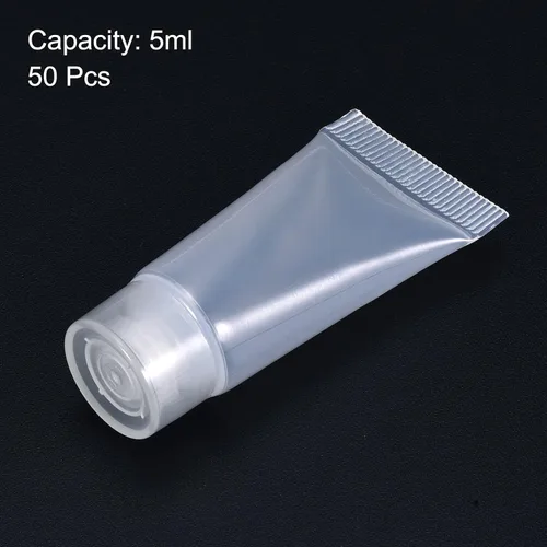 Vista 3 de PATIKIL Tubo de compresión de 0.17 fl oz, paquete de 50 tubos cosméticos vacíos de plástico con tapa abatible para viajes domésticos, transparente