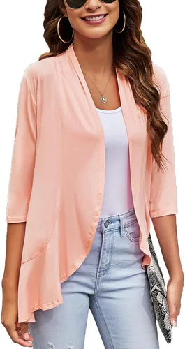 Vista 7 de Bluetime Women Open Front 3/4 Sleeve Cardigan Negro