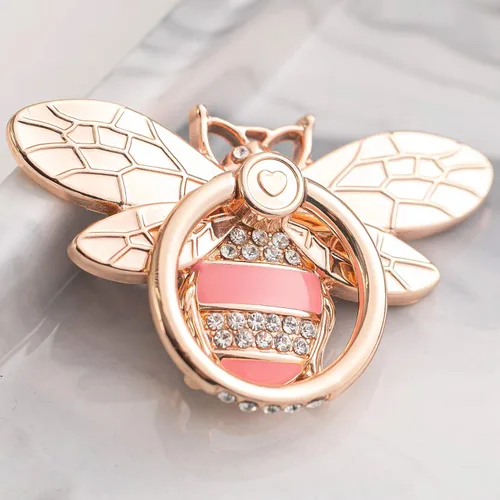Vista 8 de Allengel Bee Phone Ring Holder Finger Kickstand with Crystal, Cute Phone Ring Grip Holder for iPhone or Smartphone Cases, Gold Purple