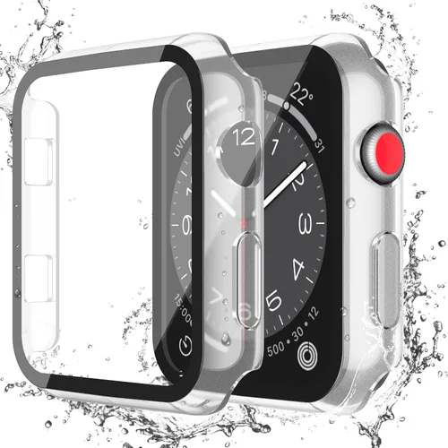 Vista 34 de Misxi Paquete de 2 fundas impermeables con botón diseñadas para Apple Watch Series 3 Series 2 de 38mm, funda rígida de policarbonato anticaídas