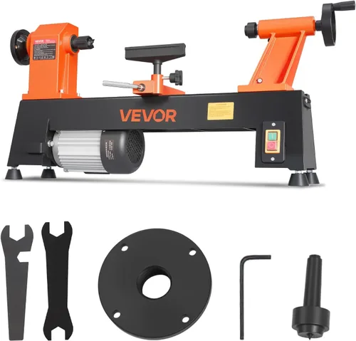 Vista 10 de VEVOR Torno de Madera de Sobremesa, 10 pulgadas x 18 pulgadas, 0.5 HP 370W Máquina de Torno para Madera, 5 Velocidades Variables