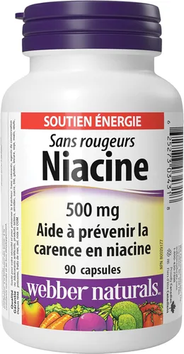 Vista 2 de Webber Naturals Cápsula de vitamina B3 de niacina sin enjuague, 500 mg 90