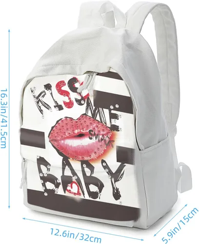 Vista 6 de Zicac Mochila de lona unisex DIY Mochila de mochila (gris, con bolsillo lateral), Blanco, Mochilas Daypack